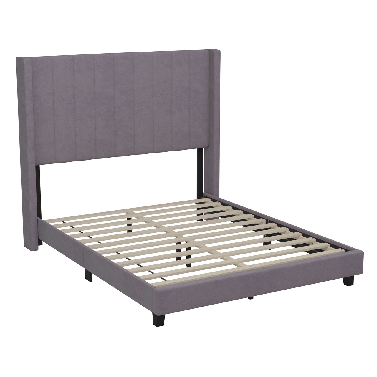 Merrick Lane Sana Modern Upholstered Platform Bed Frame with Padded, Tufted Wingback Headboard and Wood Support Slats, No Box Spring Required